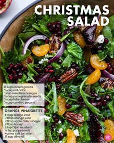 Mandarin Orange Salad, Holiday Salad, Christmas Salad, Orange Vinaigrette, Christmas Salads, Basil Recipes, Candied Pecans, Dried Cherries, Family Cooking