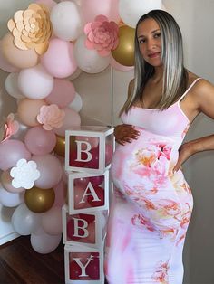 Momyknows Pink Flowers Hit Color Bodycon Gender Reveal Baby Shower Maternity Maxi Dress Tulle Baby Shower, Gender Reveal Outfits, Baby Shower Gown, Maternity Sundress, Plus Size Maternity Dresses, Shower Outfits, Autumn Decoration, Maternity Nursing Dress