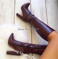 VCSHOES Pointed Toe Chunky Heel Knee High Boots White Black Brown Matte Leather Thick Heel Long Boots Party Dress Shoes as picture-34 Steampunk Shoes, Knee High Boots Dress, Zippers Fashion, Chunky Heels Boots, Black Heel Boots, Womens Knee High Boots, Shoe Closet, Long Boots, Black Leather Boots