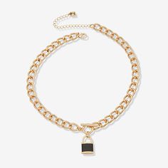 Features: AdjustableJewelry Closure: Lobster ClaspMetal Color: Gold ToneChain Length: 17 InchChain Width: 12.7 MillimetersExtender Length: 3 InchPendant Length: 24.4mmPendant Width: 15.2mmChain Construction: CurbCare: Wipe CleanMetal: ZincNecklace Type: Pendant NecklacesPendant & Charms Type: PendantsCountry of Origin: Imported Black Metal Pendant Chain Necklace, Black Necklace With Gold Chain, Black Necklace With Gold Chain Link, Black Necklace With Gold Chain Link Detail, Black Jewelry With Gold Chain For Fashion, Black Chain Link Jewelry With Lobster Clasp, Adjustable Black Chain Link Jewelry, Black Metal Jewelry With Chunky Chain, Black Chain Link Jewelry As Gift