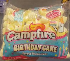 a bag of birthday cake flavored marshmallows in someone's hand