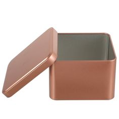 an open metal box with a lid on it's side and the bottom opened