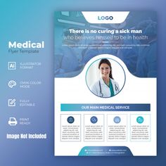 a medical flyer template with an image of a woman in scrubs on her head