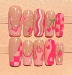 Cool Nail Art Designs, Paznokcie Hello Kitty, Matching Nails, Girly Acrylic Nails