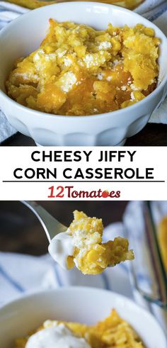 two pictures showing different types of corn casserole