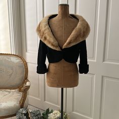 Stunning Vintage, Persian Lamb Fur Bolero Jacket With Honey Blonde Mink Collar. Three-Quarter Inch Sleeves. Jacket Is A Size Small. It Is Stunning To Wear With A Formal Gown Or Makes A Perfect Accessory To A Winter Wedding Gown. Lined On Interior With A Silk Lining. Fitted Black Outerwear With Shawl Collar, Chic Cropped Jacket For Winter Evenings, Chic Cropped Jacket For Evening In Winter, Fitted Cropped Jacket With Faux Fur Trim Long Sleeve, Fitted Long Sleeve Cropped Jacket With Faux Fur Trim, Black Cropped Jacket For Winter Evenings, Black Cropped Jacket For Winter Evening, Black Cropped Jacket For Evening In Winter, Vintage Shawl Collar Winter Outerwear