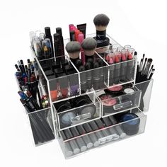 The OnDisplay Amara Tiered Cosmetic Organizer neatly stores all your makeup in one simple and awesome design. Constructed of heavy duty ultra clear premium grade acrylic, the Amara 3 Drawer Tiered Acrylic Cosmetic/Makeup Organizer features 3 pull out drawers in various sizes allowing for easy storage of all your finishing touches. Great for storing all your cosmetics including lipsticks, mascara, pencils, lip liner, glosses, foundations, eye shadows and brushes. Also can be used for any variety Acrylic Drawers, Acrylic Organizer Makeup, Drawer Divider, Cosmetic Display, Cosmetic Box, Cosmetic Organizer, Makeup Organizer, Cool House Designs, 3 Drawer