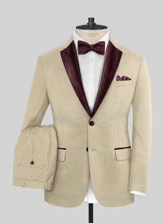 Experience pinnacle style in your wardrobe with our debonair Napolean Stretch Beige Wool Tuxedo Suit that will make a major statement in your updated collection. Crafted from a wool-lycra fabric blend, our suit guarantees prime sophistication in your tailored look that will significantly influence your style with its sleek texture. Plus, the beige hue will give your enviable allure a real challenge to be in the limelight. So if you want to make a dazzling entrance for the day, then our suave add Designer Fitted Single Button Suit, Designer Single Button Fitted Suit, Designer Fitted Tuxedo For Semi-formal Occasions, Fitted Silk Tuxedo With Pressed Crease, Fitted Beige Suit For Formal Occasions, Designer Fitted Single Breasted Tuxedo, Beige Fitted Suit For Formal Occasions, Fitted Wool Suit For Party, Fitted Wool Suits For Party