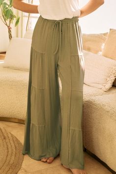 Baby French terry tiered wide pants with high waisted elastic band and adjustable drawstring.Total Length: 39 1/4" Content:67% Rayon, 28% Polyester, 5% Spandex L Dk, Boutique Homes, Wide Pants, Beauty Bar, Handbag Shoes, Plus Size Tops, Elastic Band, French Terry, Men Dress