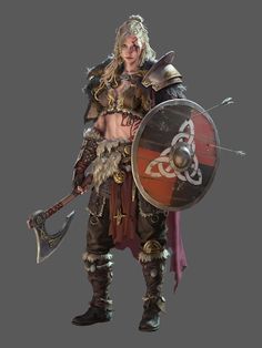 Primitive Character Design, Shieldmaiden Art, Viking Woman Art, Barbarian Woman, Viking Character, Dnd Items, 귀여운 음식 그림, Female Character Concept, Viking Woman