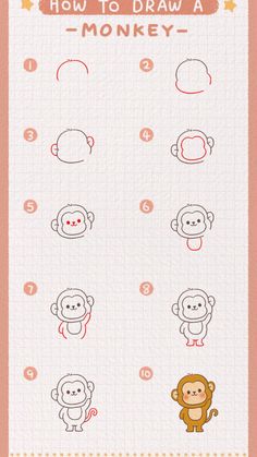 how to draw a monkey step by step instructions for kids and beginners with pictures