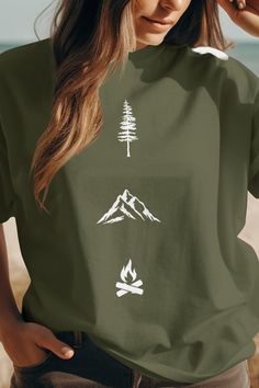 Adventure Outdoor T-shirt, Tree Mountain Bonfire Design, Hiking Nature Graphic Tee, Camping Enthusiast Shirt, Wilderness Lover Gift - Etsy Canada Hiking Tshirt Design Ideas, Camping Tshirt Design, Outdoor T Shirt Design, Adventure Tshirt Design, Mountain Shirt Design, Camping Tshirt Ideas, Best Tshirt Design, Camp Tshirt Designs