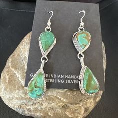 ad eBay - Find many great new & used options and get the best deals for Green Royston Turquoise Navajo Sterling Silver Dangle Earrings 16493 at the best online prices at eBay! Free shipping for many products! Western Style Turquoise Dangle Jewelry, Western Style Dangle Earrings For Pierced Ears, Turquoise Nickel-free Southwestern Teardrop Earrings, Handmade Western Turquoise Earrings, Southwestern Style Teardrop Dangle Earrings, Handmade Western Dangle Earrings, Southwestern Nickel-free Teardrop Earrings, Western Turquoise Nickel-free Earrings, Turquoise Nickel-free Western Earrings