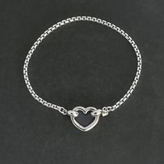 solid sterling silver rounded box chain bracelet 2.5mm width with large 14mm open heart clasp connector Elegant Sterling Silver Box Chain Bracelet For Gift, Elegant Sterling Silver Box Chain Bracelet, Elegant Sterling Silver Bracelet With Heart Charm For Everyday, Classic Sterling Silver Heart Charm Bracelet, Minimalist Sterling Silver Bracelet With Box Chain, Sterling Silver Snake Chain Bracelet Gift, Minimalist Silver Heart Chain Bracelet, Minimalist Sterling Silver Box Chain Bracelet Gift, Classic Silver Heart Bracelet