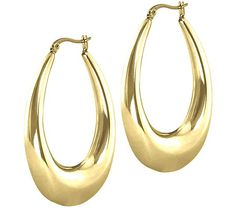 Steel by Design 2" Goldtone Oval Hoop Earrings Modern Oval Hoop Earrings, Modern Oval Hoop Earrings With Shiny Finish, Oval Metal Hoop Earrings, Oval Hoop Earrings, Ear Piercings, Fashion Earrings, Gold Bracelet, Gold Tones, Jewelry Design