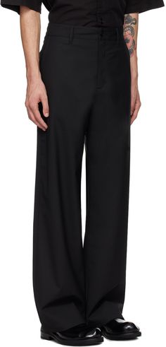 Loose-fit and wide-leg plain-woven stretch polyester- and wool-blend trousers. · Belt loops · Four-pocket styling · Zip-fly Supplier color: Black Black Suit, Black Suits, Wool Blend, Top Brands, Wide Leg, Loose Fitting, Trousers, Luxury Fashion, Wool