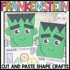 two green monster faces cut and paste shape crafts