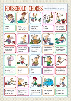 a poster with words and pictures on it that describe the different types of choress