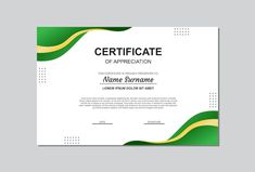 a certificate with green and yellow wavy lines on the front, white back and bottom