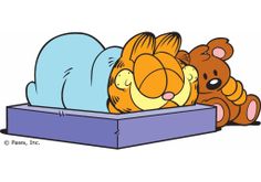 a cartoon character sleeping in a box with a stuffed animal on it's back