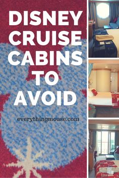 the inside of a disney cruise cabin with red, white and blue bedspread