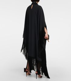 Mrs. Ross fringe-trimmed crêpe kaftan in black - Taller Marmo | Mytheresa Evening Kaftan With Tassels, Taller Marmo, Cotton Kaftan, Silk Kaftan, Women's Cover Up, Kaftan Dress, Fringe Trim, International Fashion, Black Trim