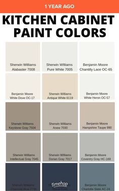 the kitchen cabinet paint colors are shown in different shades and sizes, including grays, browns