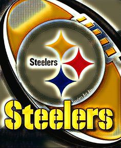 the pittsburgh steeles logo is shown on a football field with an orange and yellow background