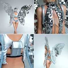 Alien Costume Ideas, Diy Butterfly Wings, Recycled Gown, Mirror Butterfly, Butterfly Wings Costume, Mirrored Costume, Mirror Fashion