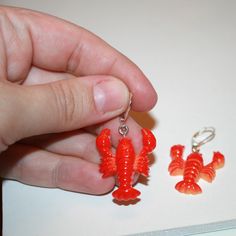 "Red Lobster Earrings They measure 1.35\" long Hooks are sterling plated, extra secure and work with gauges" Red Novelty Drop Earrings, Novelty Red Pierced Earrings, Lobster Earrings, Ocean Earrings, Mermaid Earrings, Red Lobster, Big Earrings, Seafood, Etsy Earrings