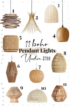 various hanging lights with the words, 12 boho pendant lights under $ 100