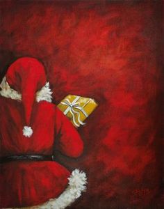 Secret Santa Easy Acrylic painting on Canvas for beginners step by step free Video tutorial by the Art Sherpa. Red Santa Hiding on Red Wall Acrylics Christmas, Santa Camera, Painting On Canvas For Beginners, Santa Paintings, Art Sherpa, The Art Sherpa, Santana Lopez, Paintings Easy, Santa Cam