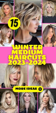 15 Winter Medium Haircuts for 2023-2024 - thepinkgoose.com Medium Haircuts, Medium Length Hair With Layers, Shoulder Length Hair Cuts, Round Face Haircuts, Trending Haircuts, Trending Hairstyles, Haircuts With Bangs, Medium Hair Cuts, Curtain Bangs