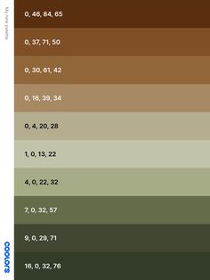 the color chart for different shades of green and brown