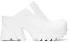 Rubber heels in white. · Square toe · Molded rubber footbed · Treaded rubber platform sole · Heel: H3.25 in · Platform: H2 in Supplier color: Chalk Pump Heels, White Square, Rubber Heels, Bottega Veneta, Pumps Heels, Chalk, Flash, Women Wear, Pumps