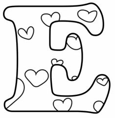 the letter d with hearts on it is outlined in black and white, as well as an