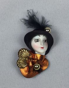 Orange Hats, Jewelry Pins, Doll Face, Woman Face, Pet Friendly, Jewelry Crafts, Art Nouveau