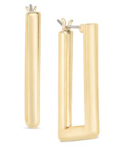 in stock Luxury Rectangular Gold Hoop Earrings, Modern Rectangular Metal Hoop Earrings, Rectangular Metal Hoop Earrings, Yellow Gold Rectangular Hoop Earrings, Rectangular Yellow Gold-plated Earrings, Nickel-free Rectangular Gold Earrings, Yellow Gold Rectangular Hoop Earrings, Tarnish Resistant, Rectangular Earrings, Mixed Metals