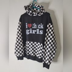 New York Area Code I Love Thick Girls Checkered Hoodie. Size Xl. Polyester Cotton. Pre-Owned, Faded. No Holes Or Stains. Front Pocket. Drawstring. Attention: Vintage/Thrifted Items Can Have Loose Threads, Faded Colors, Discoloration, Pilling, And/Or Mild Odors. Major Defects Will Be Listed. Some Specialty Fabrics, Nwt Items, Or Bulkier Items May Not Be Washed. Ask All Questions Related To Color, Size, Or Condition Prior To Purchase. All Sales Final. Checkered Hoodie, Faded Colors, Thrifted Items, Grunge Outfit, Area Codes, Fade Color, Grunge Outfits, Colorful Hoodies, To Color