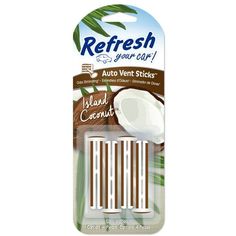 refresh auto vent stick with coconut on the front and white plastic tube in the back