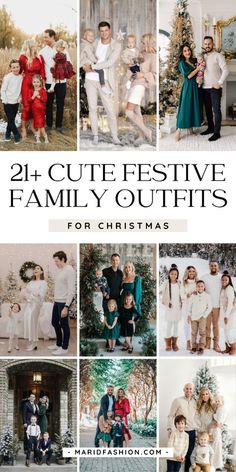 a family photo collage with the words, 21 cute festive family outfits for christmas