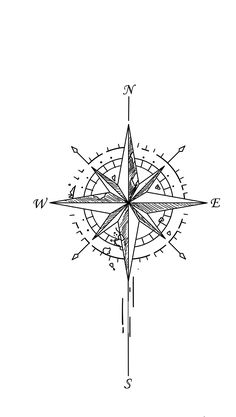 a black and white drawing of a compass