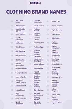 a list of clothing brand names