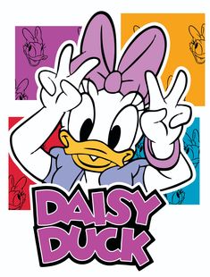 an image of daisy duck with the word daisy duck on it's chest and hands up