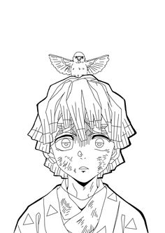 a black and white drawing of a girl with an angel on top of her head