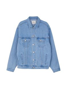 This basic denim jacket is modelled on classic trucker style featuring dual flap pockets and silver-tone metal buttons. Light-wash blue color easily incorporated into any wardrobe and oversized fit allows comfortable layering.- Collared neck- Button fastenings- Double chest pockets- Two fromt welt pockets- Adjustable buttoned tabs at back hem- Oversized fit Classic Blue Denim Jacket With Flap Pockets, Classic Washed Blue Denim Jacket With Flap Pockets, Everyday Blue Denim Jacket With Flap Pockets, Classic Blue Denim Jacket With Pockets, Classic Oversized Denim Jacket, Classic Denim Jacket With Buttoned Pockets For Everyday, Oversized Blue Denim Jacket With Buttoned Pockets, Classic Washed Blue Denim Jacket With Pockets, Everyday Denim Blue Jacket With Flap Pockets