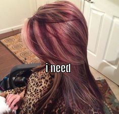 Colored Highlights Black Women, Blonde And Burgundy Hair Peekaboo, Crazy Hair Colour Ideas, Cherry Coke Hair Color With Blonde Highlights, Diff Hair Colors, Blonde Hair Dip Dyed, Fun Hair Inspo Color, Red Root Hair, Hair Color Combo Ideas