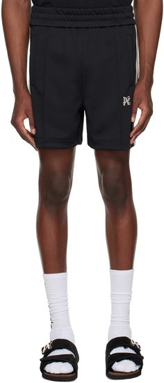 Polyester jersey shorts. · Elasticized waistband · Two-pocket styling · Logo embroidered at front · Pinched seam at front legs · Striped trim at outseams Supplier color: Black/Butter Palm Angels, Logo Embroidered, Jersey Shorts, Short Outfits, Apparel Accessories, Women Wear, Butter, Monogram, Trim