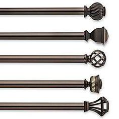 four different types of curtain rods with decorative designs on the top, bottom and side