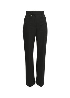 "Find JACQUEMUS Sauge Flared Wool Pants on Editorialist. Jacquemus \"Sauge\" pants with a \"J\" belt loop with Dring Full length High rise Side pockets Flare legs Tab/zip fly; belt loops Virgin wool Dry clean Made in Romania" Evening Straight Pants With Belt Loops, Fitted Belted Bottoms For Evening, Evening Fitted Belted Bottoms, Luxury Belted Workwear Bottoms, Fitted Trousers With Belt Detail, Fitted High-waisted Pants With Belt Detail, Formal Trousers With Belt Detail, Fitted Straight Pants With Belt Detail, Belted Fitted Wide-leg Pants